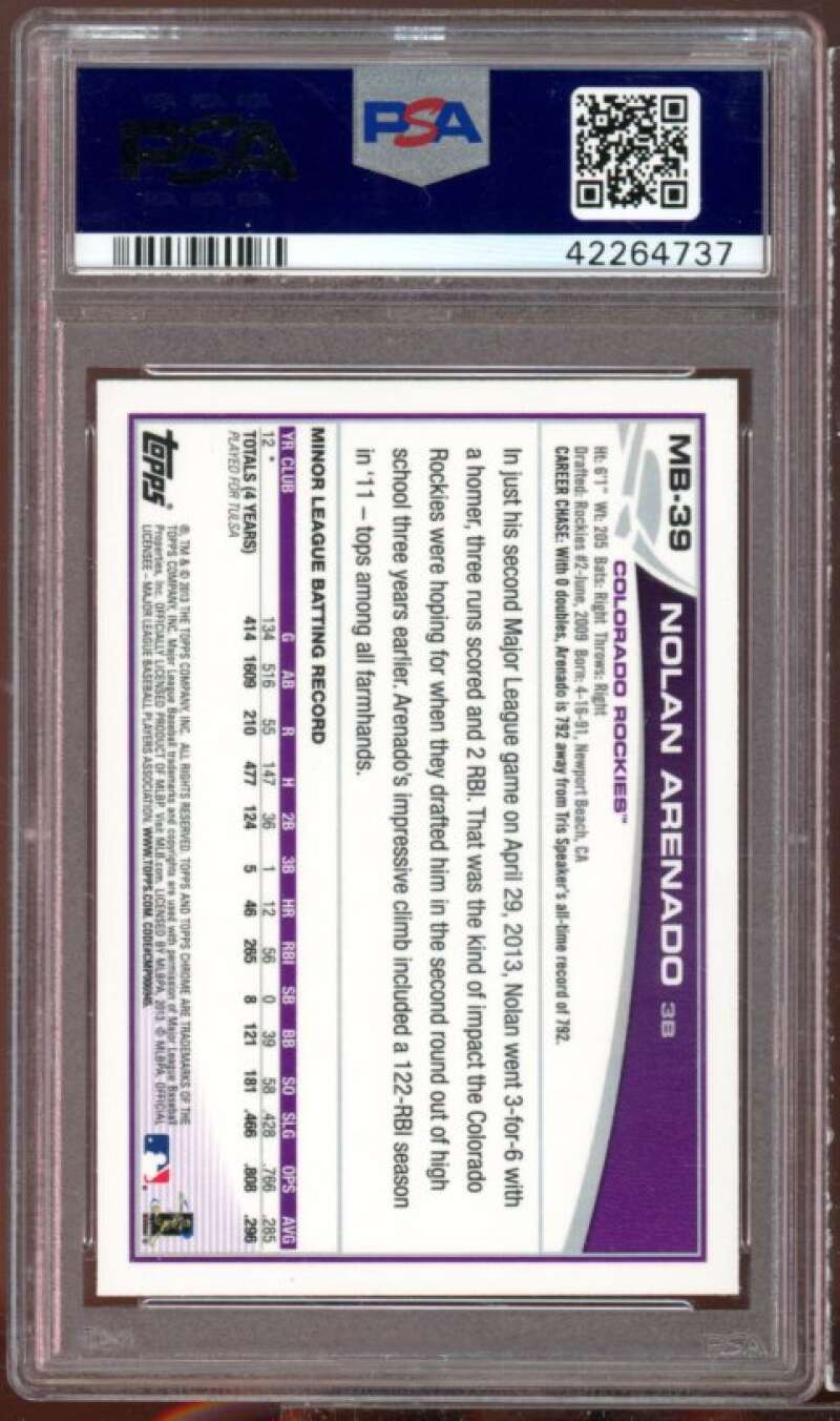 Nolan Arenado Rookie Card 2013 Topps Chrome Update #MB-39 PSA 9 Image 2