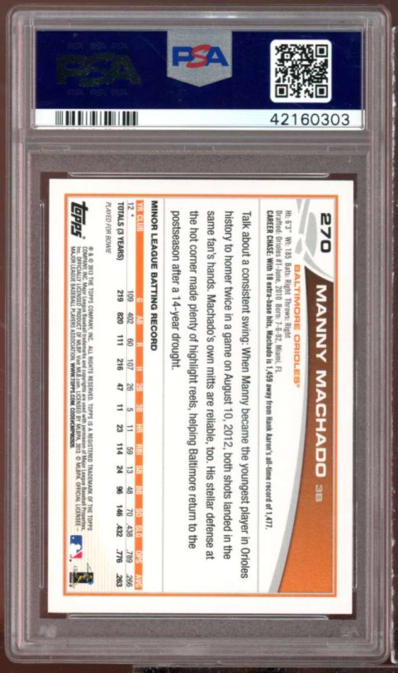 2013 Topps Manny Machado PSA Graded MINT 9 Fielding Rookie 270 Baltimore  Orioles