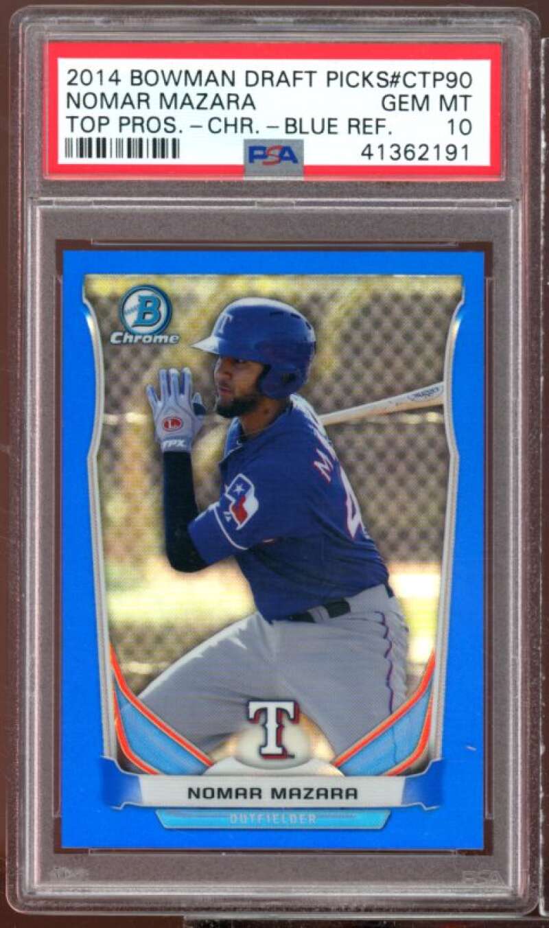 Nomar Mazara Rookie Card 2014 Bowman DP Chrome Blue Refractors #CTP-90 PSA 10 Image 1