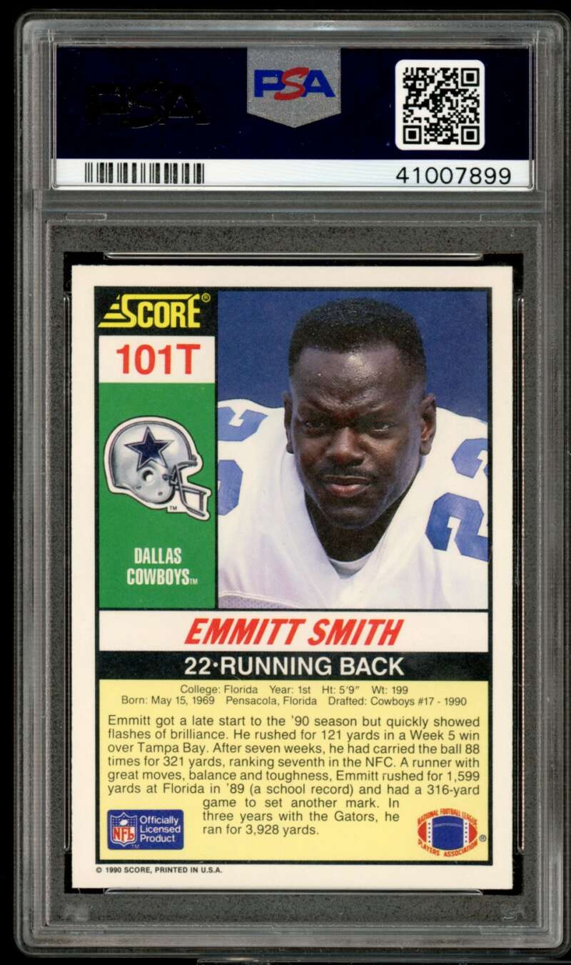 Emmitt Smith Rookie Card 1990 Score Supplemental #101T PSA 9 Image 2