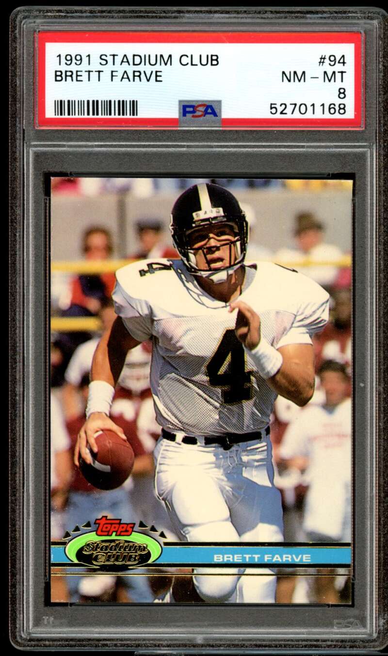 Brett Favre Rookie Card 1991 Stadium Club #94 PSA 8 Image 1