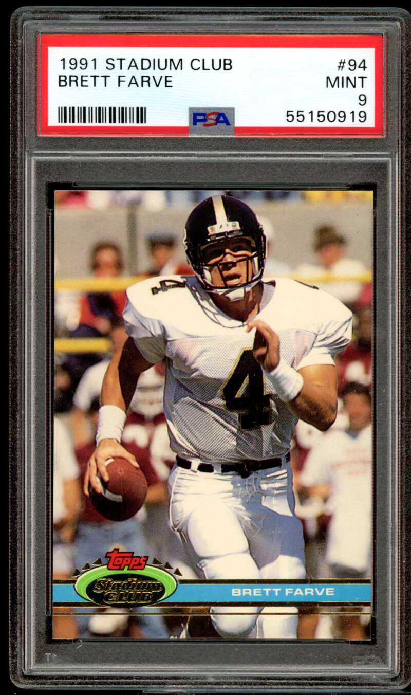 Brett Favre Rookie Card 1991 Stadium Club #94 PSA 9 Image 1