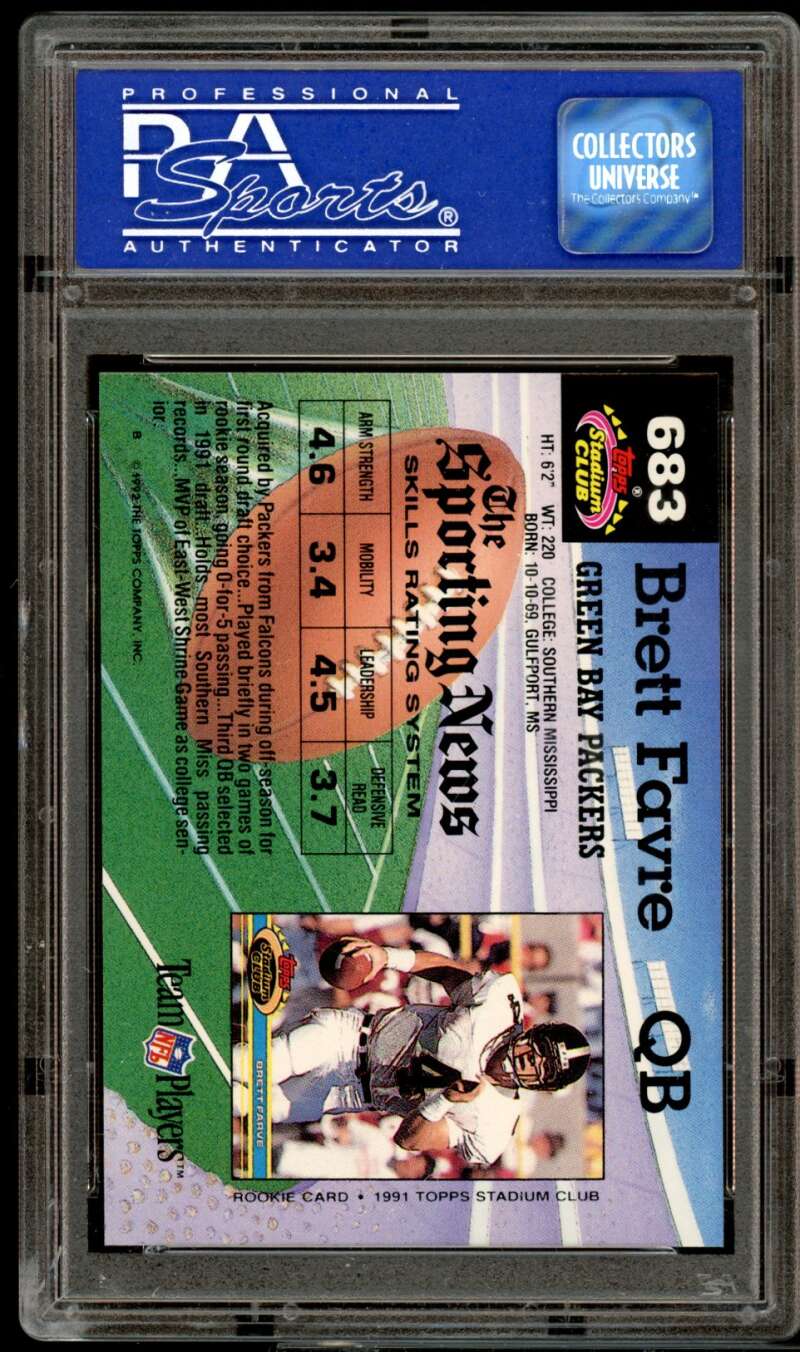 Brett Favre Rookie 1992 Stadium Club #683 PSA 8 Image 2