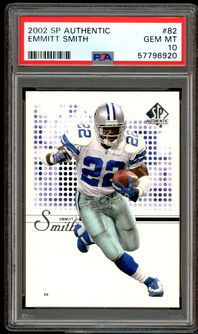 Emmitt Smith Card 2002 SP Authentic #82 PSA 10 Image 1