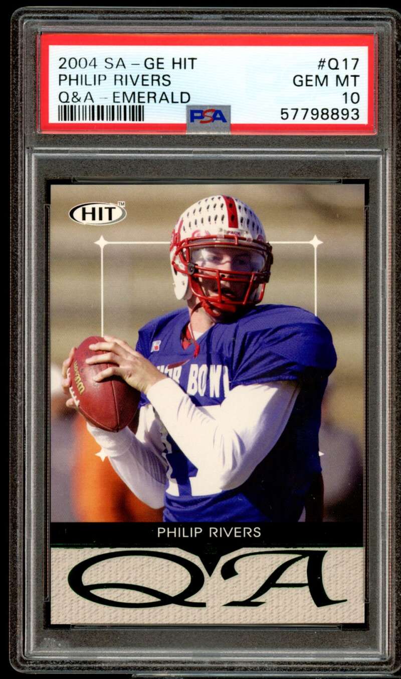 Philip Rivers Rookie Card 2004 SAGE HIT Q&amp;A Emerald #Q17 PSA 10 Image 1