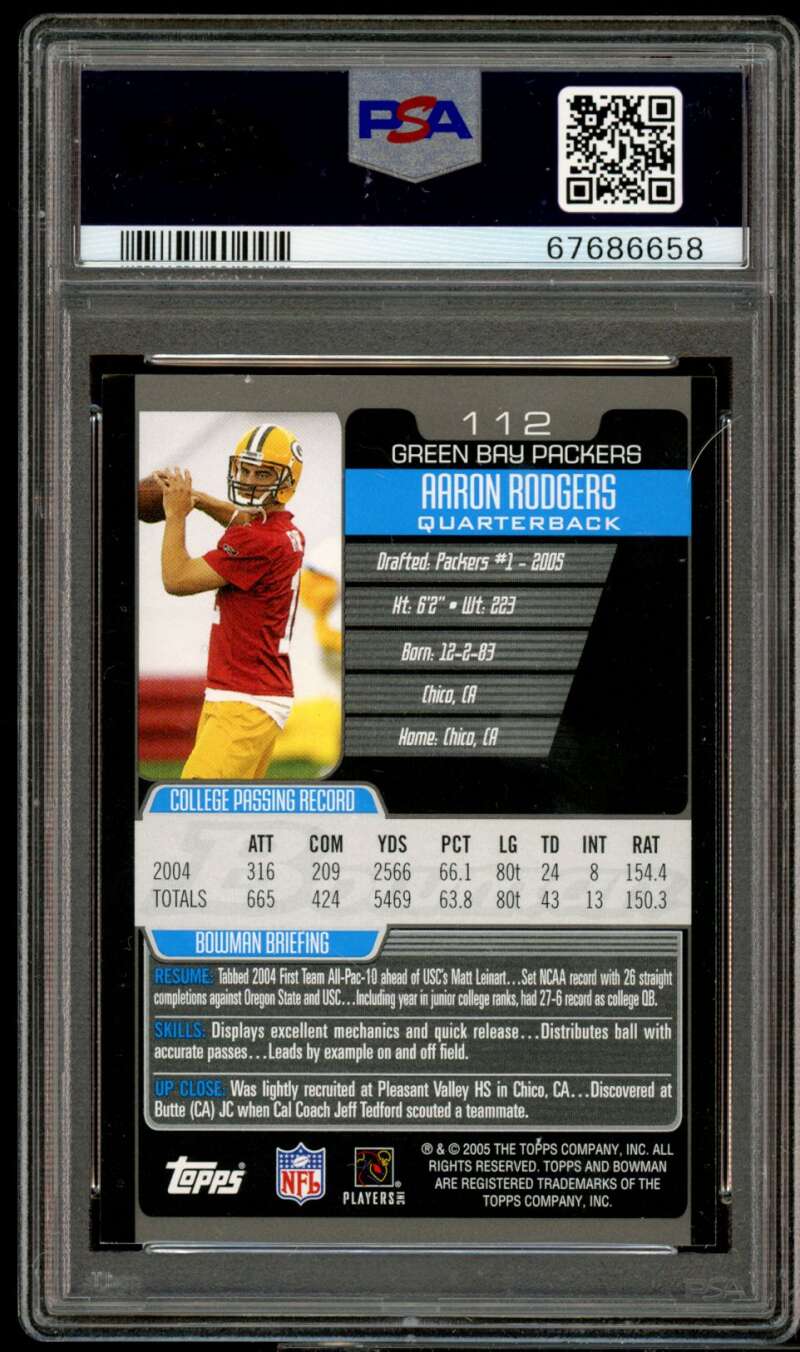 Aaron Rodgers Rookie Card 2005 Bowman #112 PSA 8 Image 2