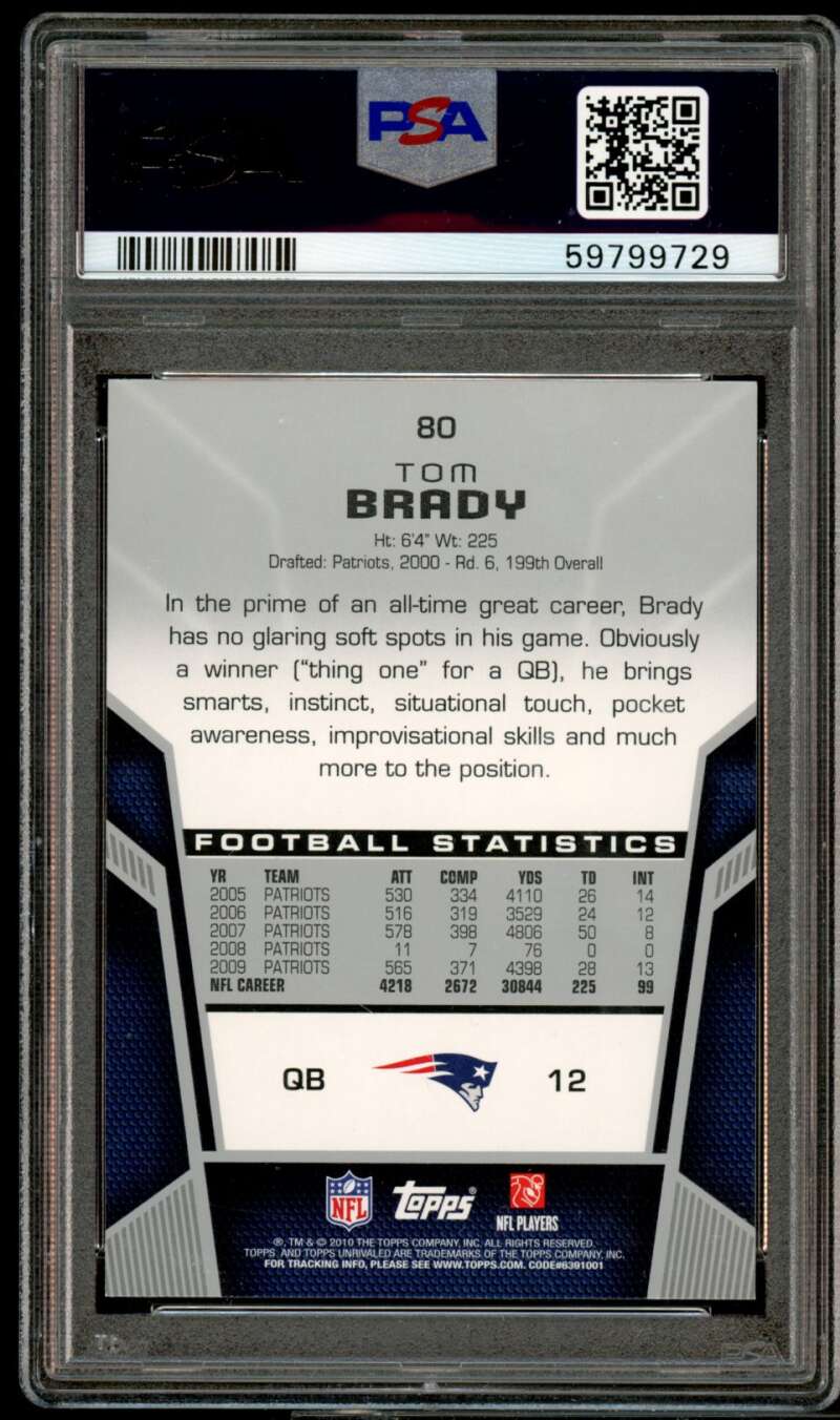 Tom Brady Card 2010 Topps Unrivaled #80 PSA 9 Image 2