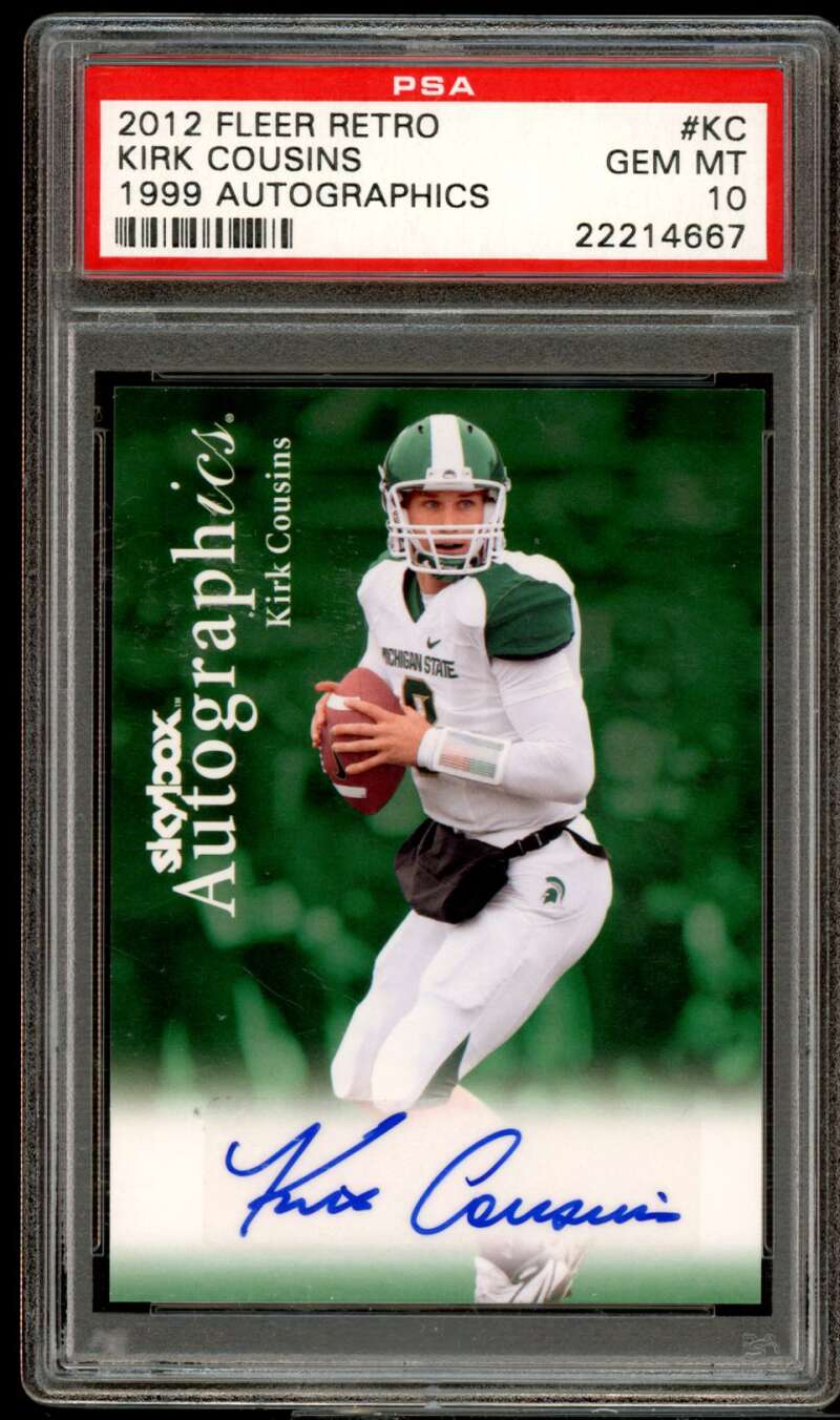 Kirk Cousins Rookie Card 2012 Fleer Retro 1999 Autographics #KC PSA 10 Image 1