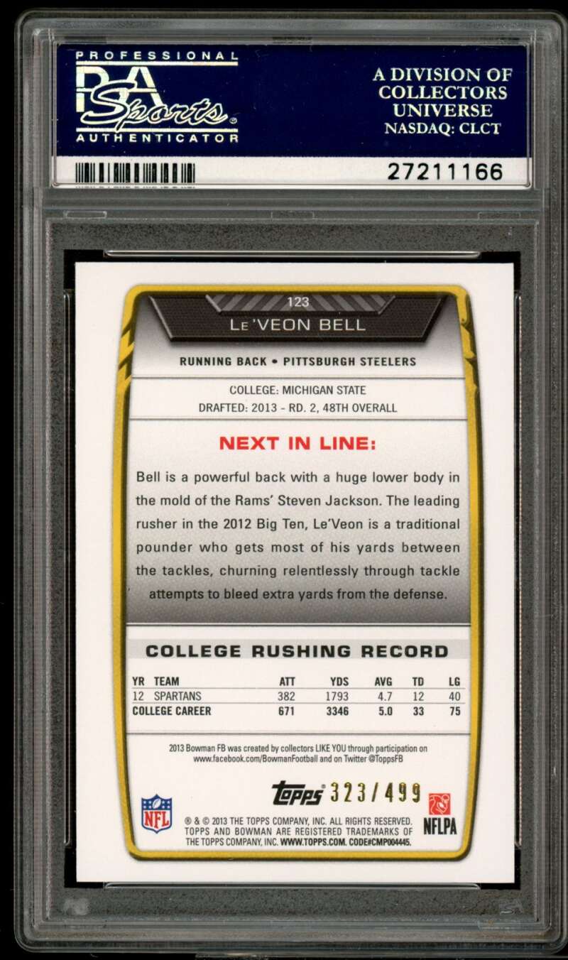 Le'Veon Bell Rookie Card 2013 Bowman Blue #123 PSA 9 Image 2