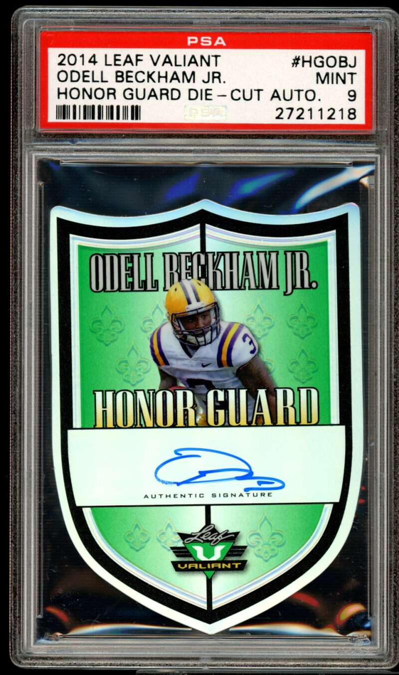 Odell Beckham Jr Rookie 2014 Leaf Valiant Honor Guard Die-Cut Auto #hgobj PSA 9 Image 1