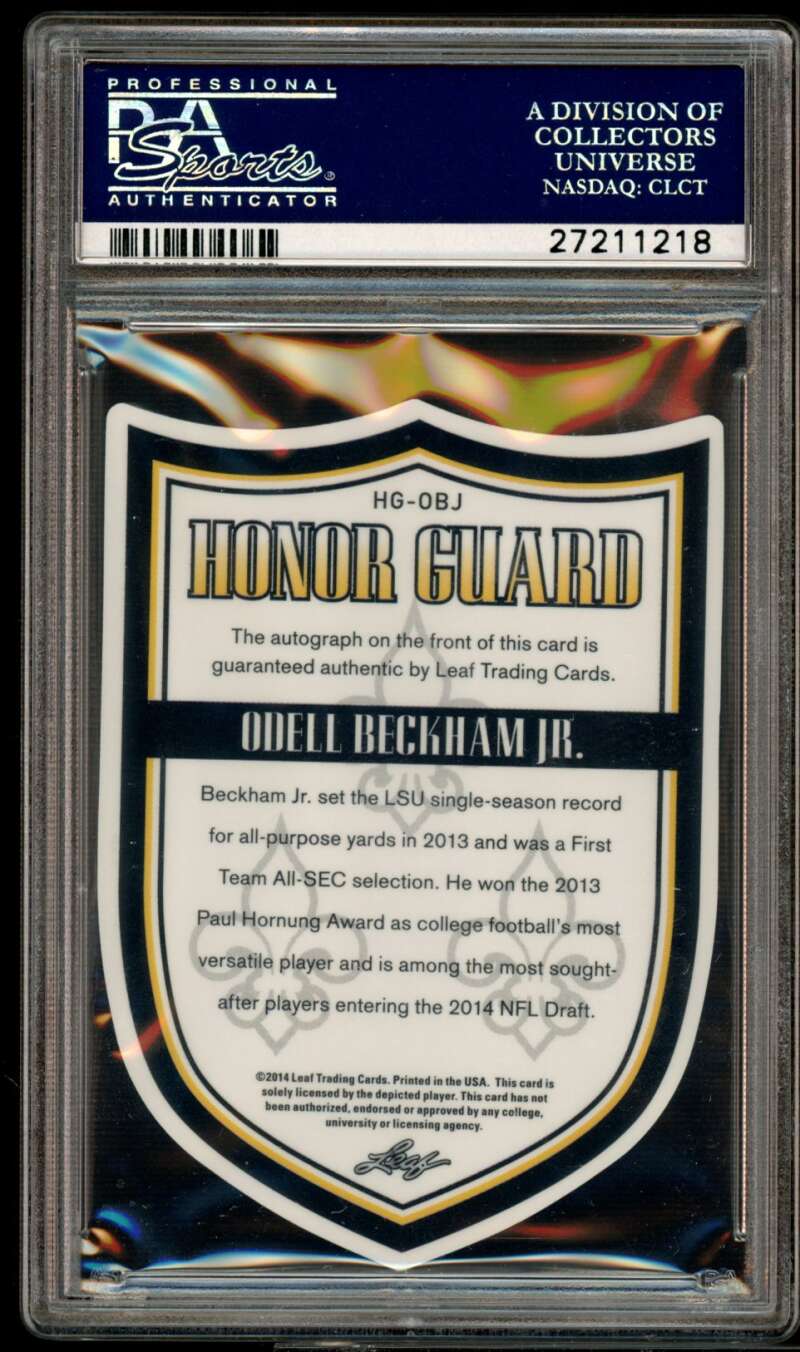 Odell Beckham Jr Rookie 2014 Leaf Valiant Honor Guard Die-Cut Auto #hgobj PSA 9 Image 2