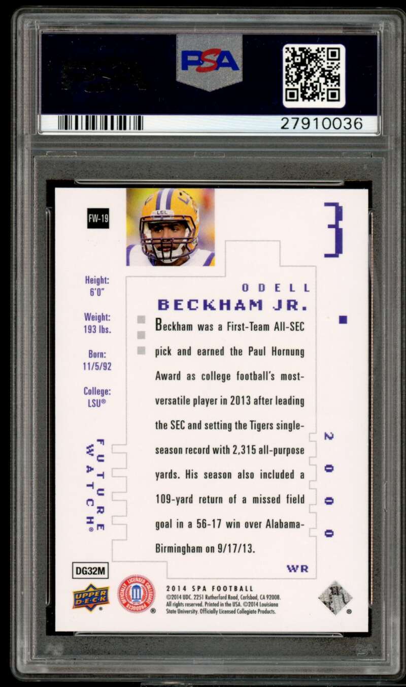 Odell Beckham Jr. Rookie Card 2014 SP Authentic Future Watch #FW-19 PSA 10 Image 2