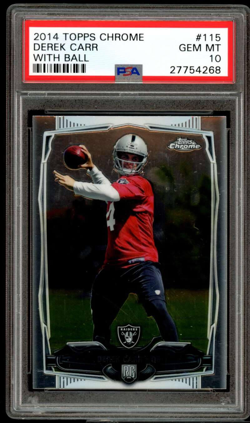 Derek Carr Rookie Card 2014 Topps Chrome #115 PSA 10 Image 1