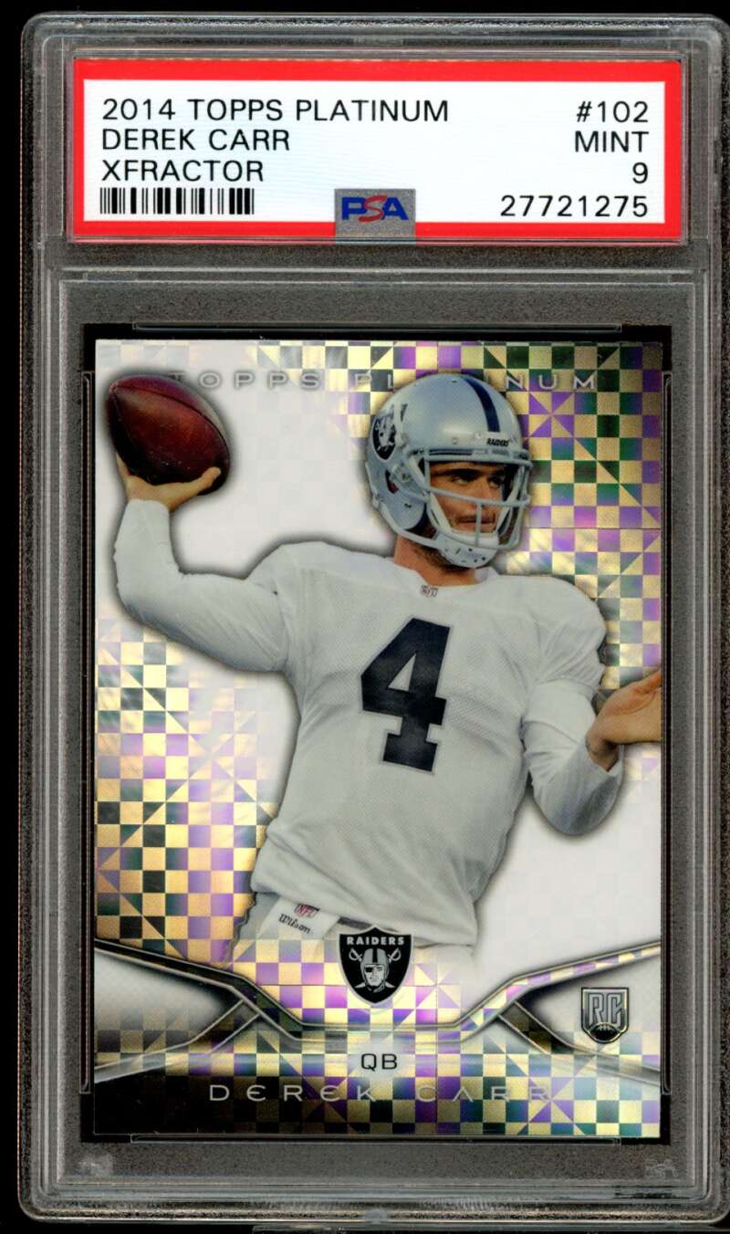 Derek Carr Rookie Card 2014 Topps Platinum Xfractor #102 PSA 9 Image 1