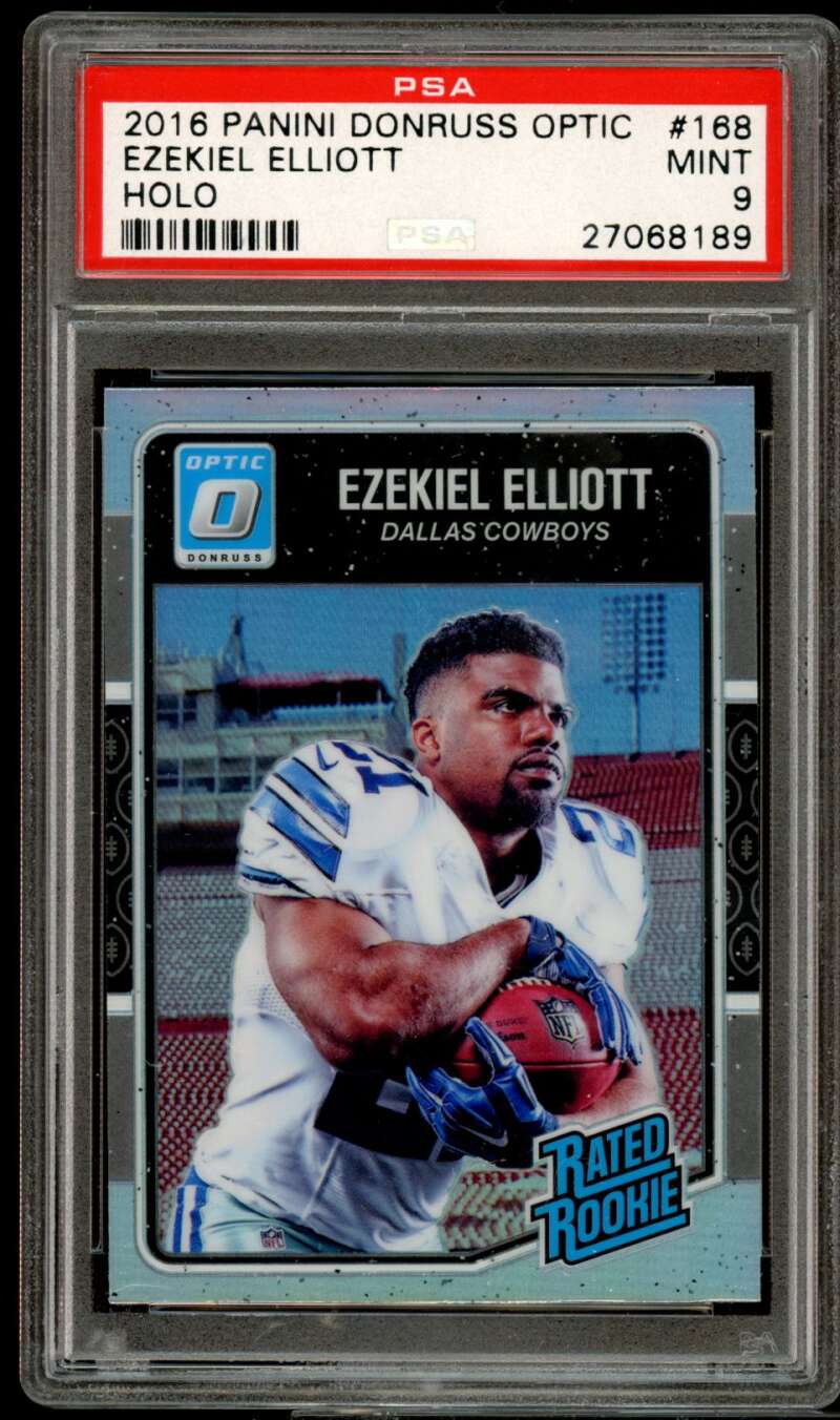 Ezekiel Elliott Rookie Card 2016 Panini Donruss Optic Holo #168 PSA 9 Image 1