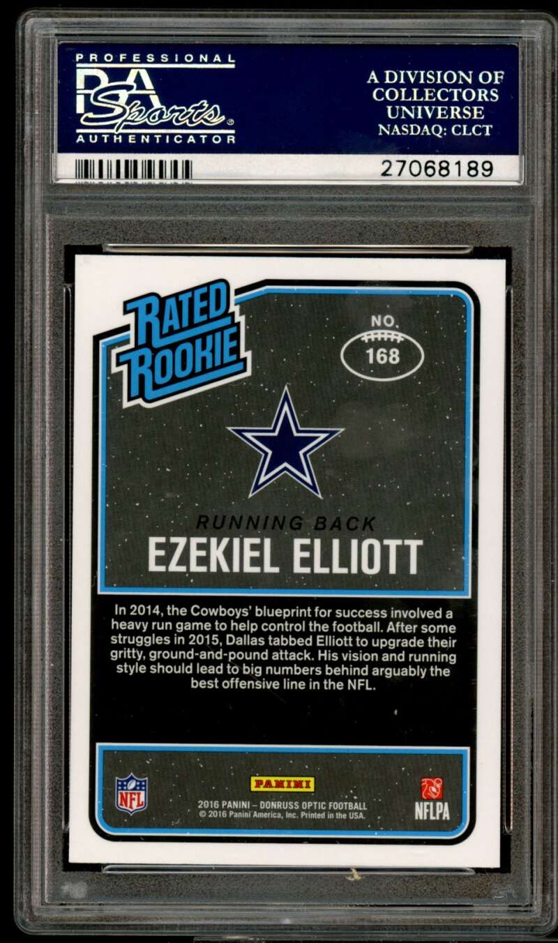 Ezekiel Elliott Rookie Card 2016 Panini Donruss Optic Holo #168 PSA 9 Image 2