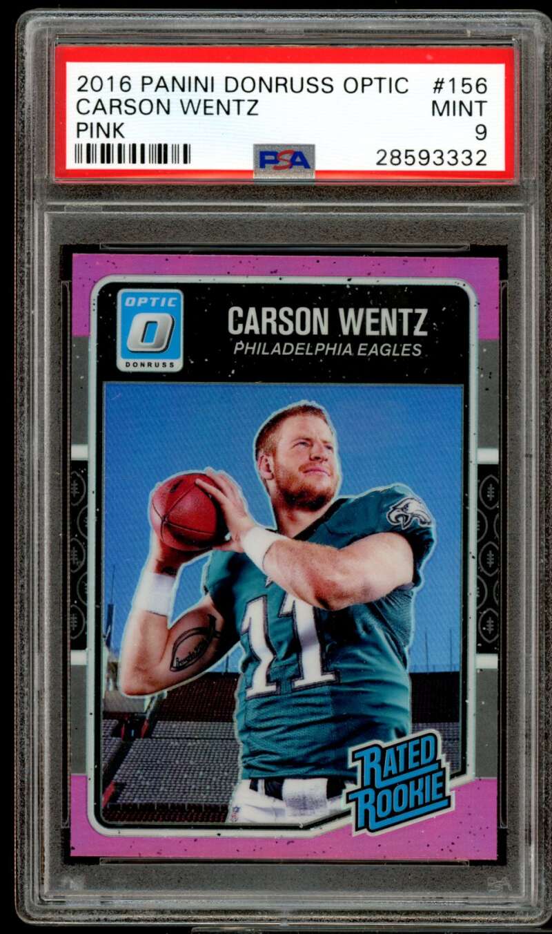 Carson Wentz Rookie Card 2016 Panini Donruss Optic Pink #156 PSA 9 Image 1