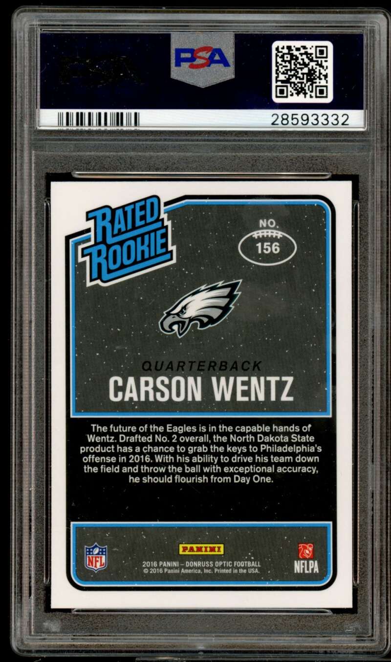 Carson Wentz Rookie Card 2016 Panini Donruss Optic Pink #156 PSA 9 Image 2