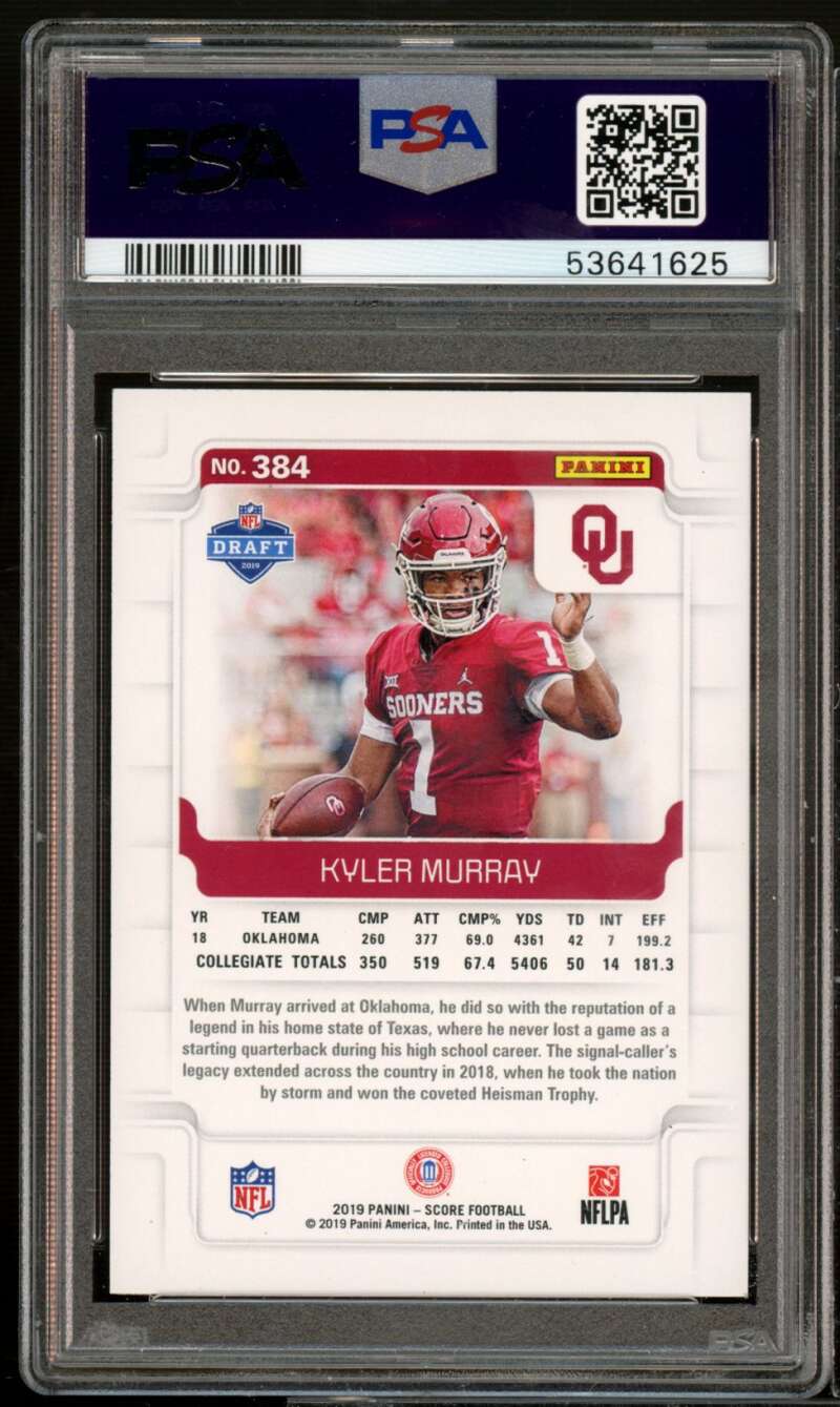 Kyler Murray Rookie Card 2019 Panini Score #384 PSA 10 Image 2