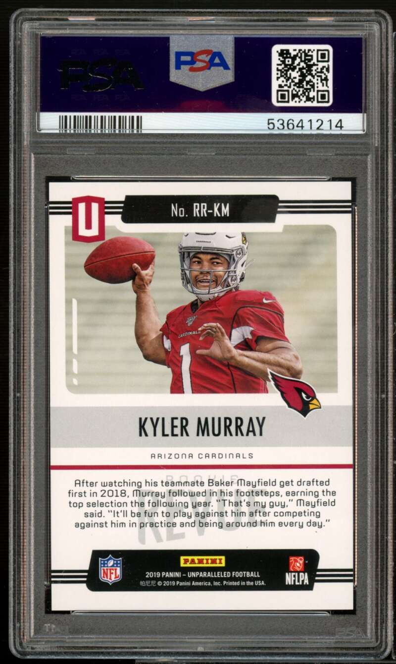 Kyler Murray Rookie Card 2019 Panini Unparalleled Rookie Review #RR-KM PSA 10 Image 2