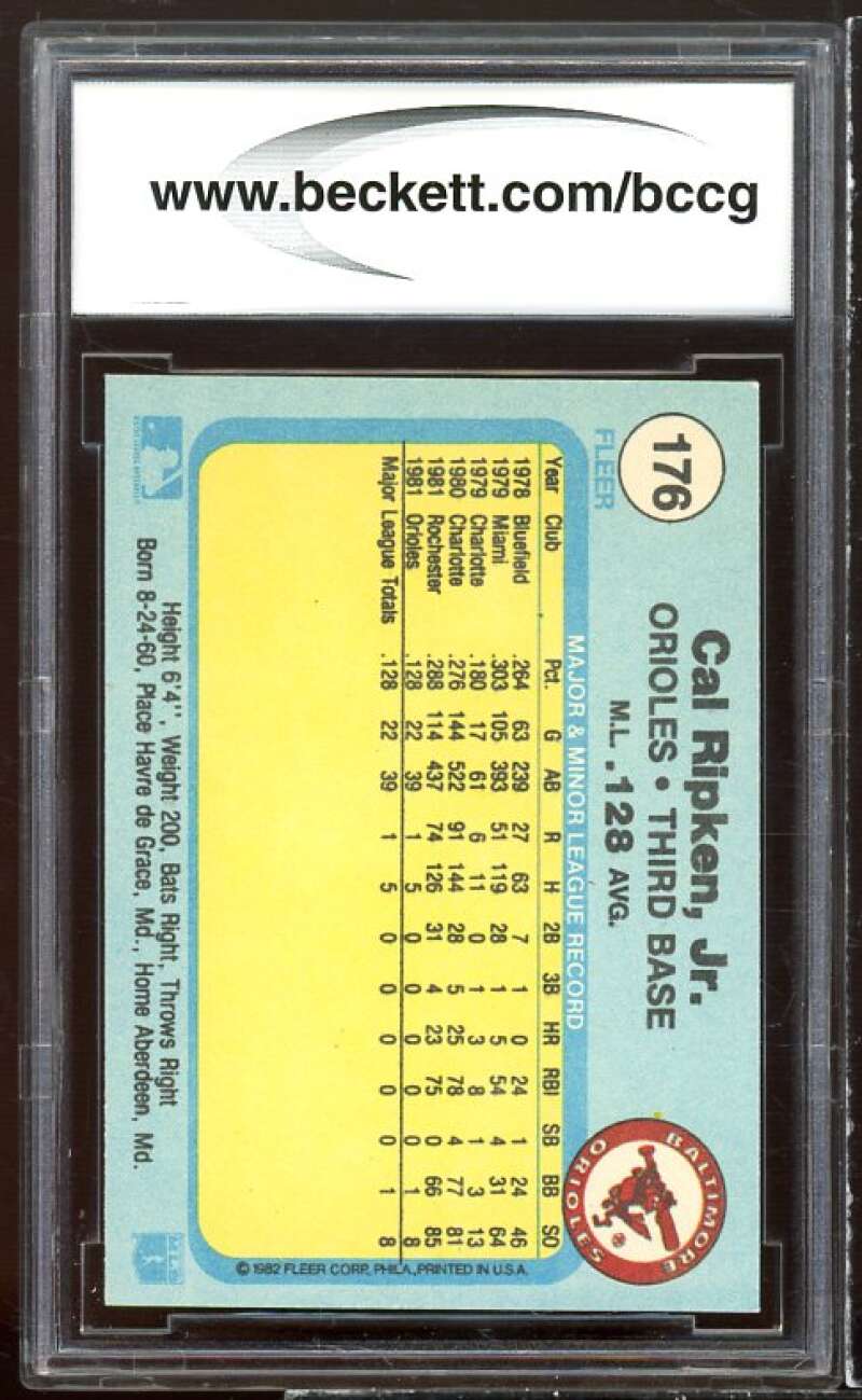 1982 Fleer #176 Cal Ripken Jr Rookie Card BGS BCCG 9 Near Mint+ Image 2