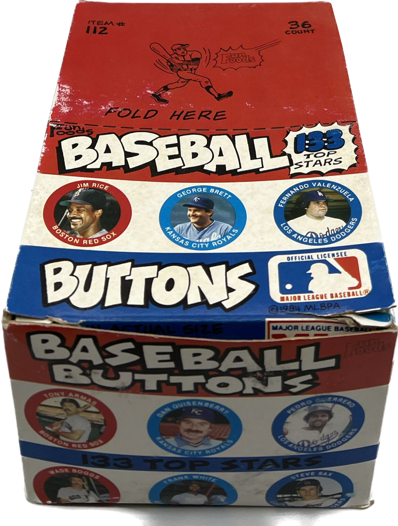 1984 Fun Foods 36 Count Baseball Button Box Image 1