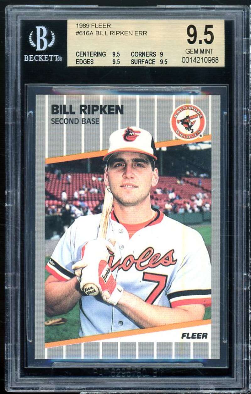 Bill Ripken Error FF Card 1989 Fleer BGS 9.5 (9.5 9 9.5 9.5) Image 1