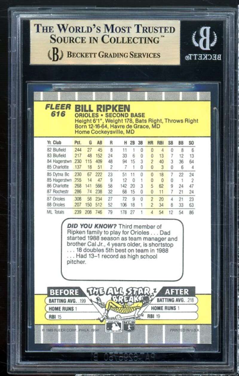 Bill Ripken Error FF Card 1989 Fleer BGS 9.5 (9.5 9 9.5 9.5) Image 2