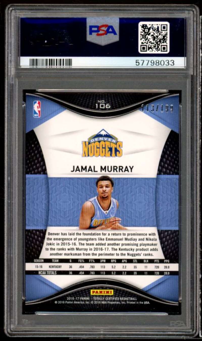 Jamal Murray Rookie Card 2016-17 Panini Totally Certified Red #106 PSA 9 Image 2