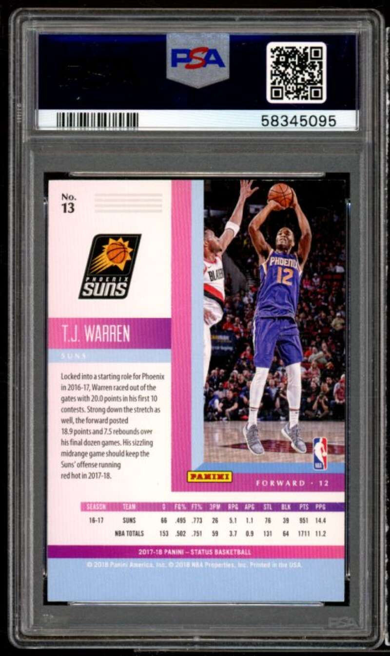 T.J. Warren Rookie Card 2017-18 Panini Status Blue #13 PSA 7 Image 2