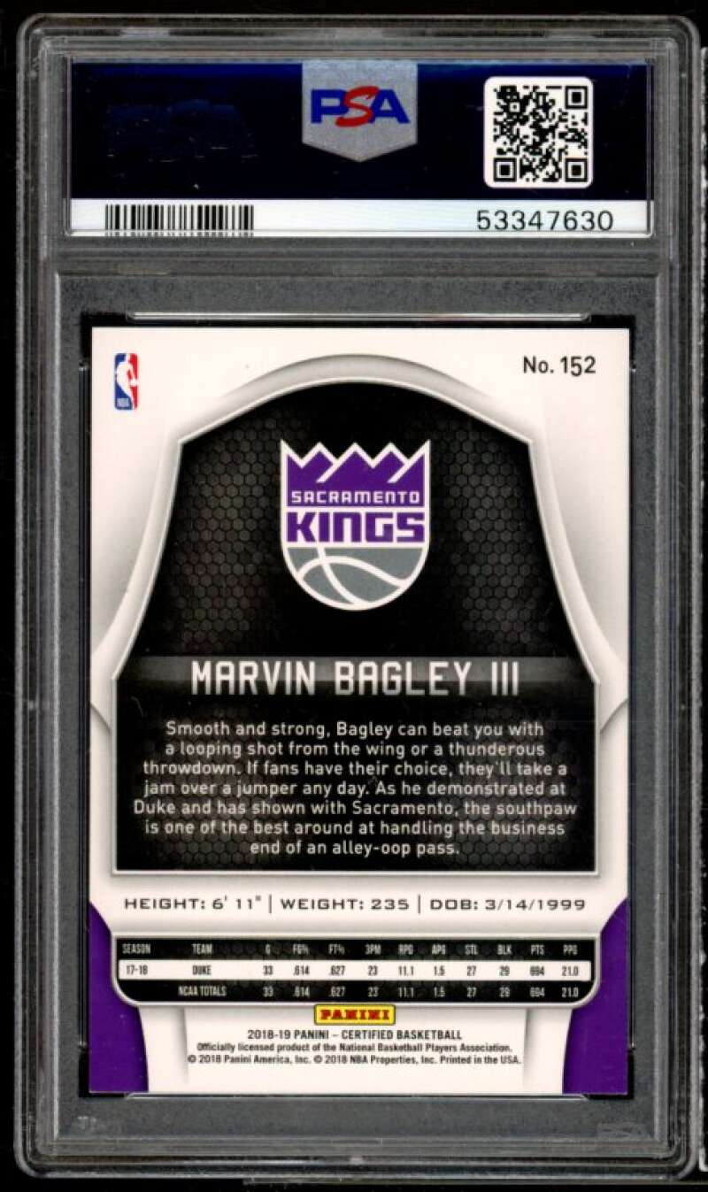 Marvin Bagley III Rookie Card 2018-19 Panini Certified #152 PSA 10 Image 2