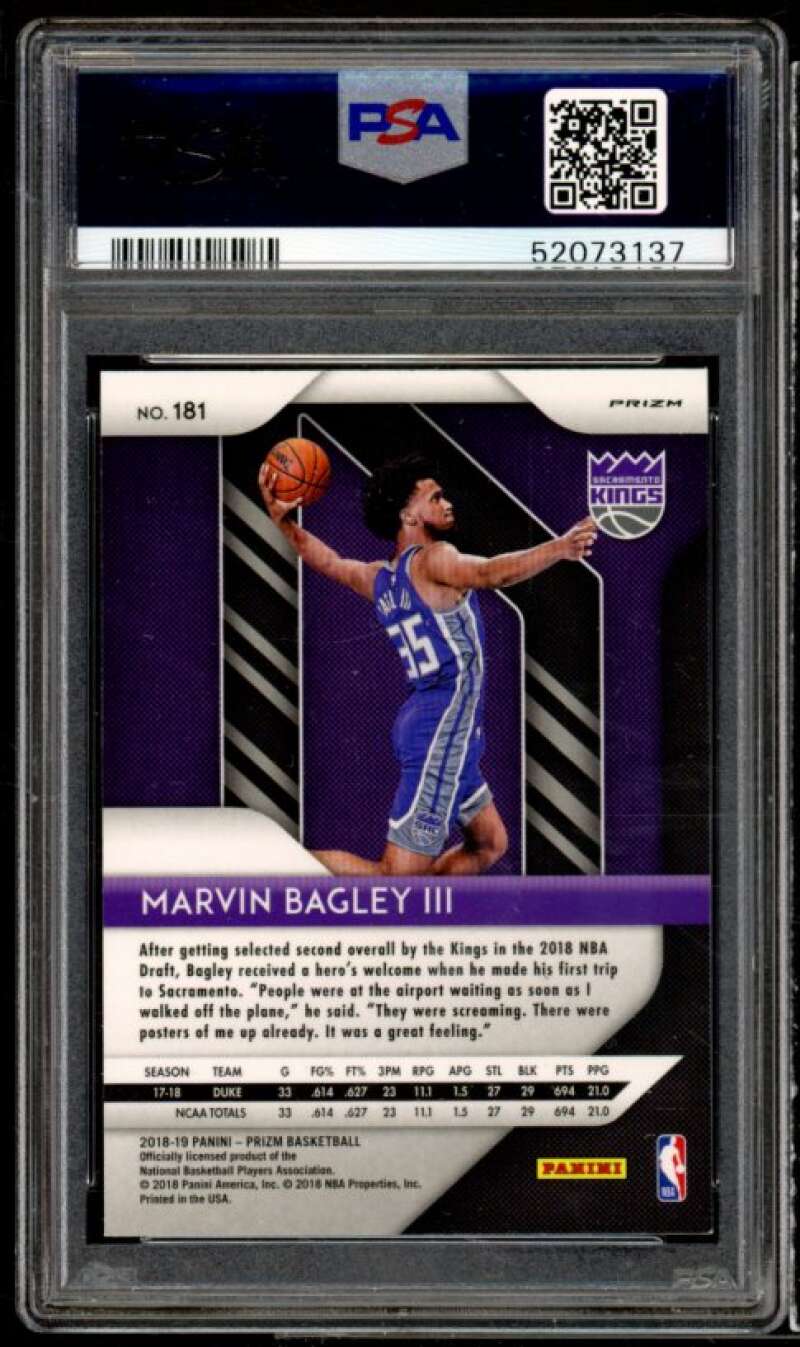 Marvin Bagley III Rookie Card 2018-19 Panini Prizm Hyper Prizm #181 PSA 8 Image 2