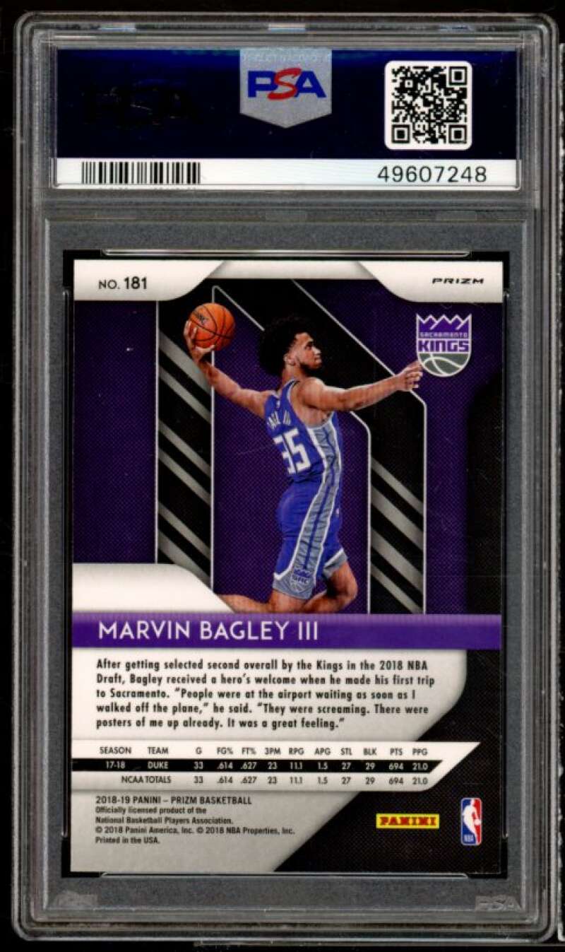 Marvin Bagley III Rookie Card 2018-19 Panini Prizm Silver Prizm #181 PSA 9 Image 2