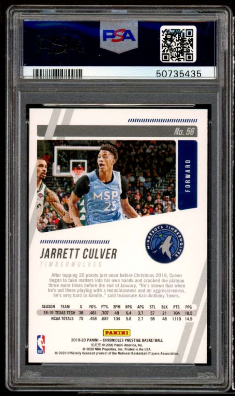 Jarrett Culver Rookie Card 2019-20 Panini Chronicles #56 PSA 10 Image 2