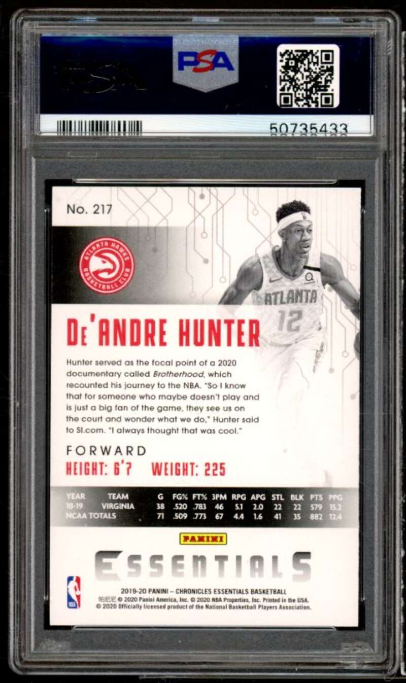 De'Andre Hunter Rookie Card 2019-20 Panini Chronicles #217 PSA 10 Image 2