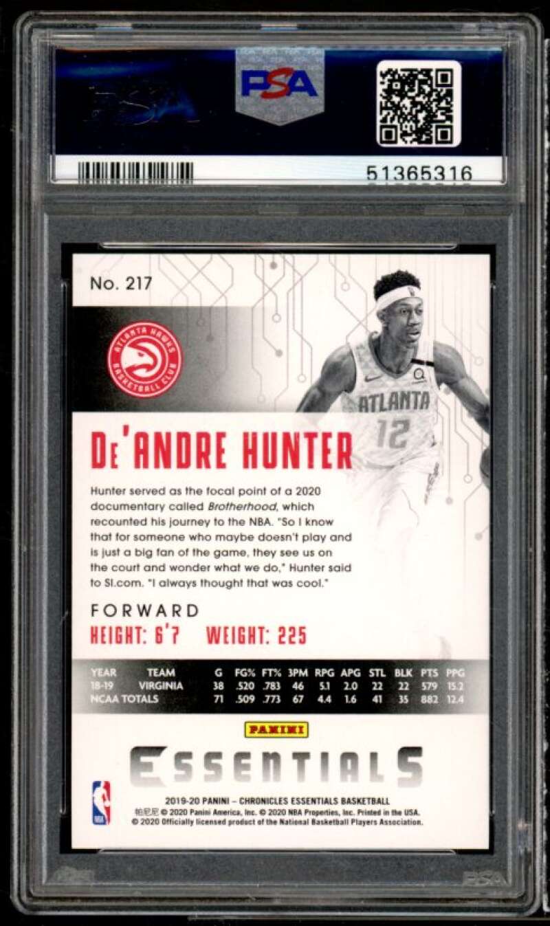 De'Andre Hunter Rookie Card 2019-20 Panini Chronicles Bronze #217 PSA 10 Image 2