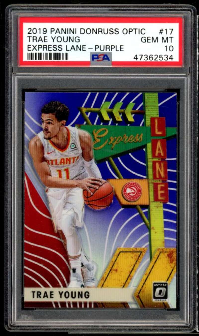 Trae Young Card 2019-20 Panini Donruss Optic Express Lane Purple #17 PSA 10 Image 1