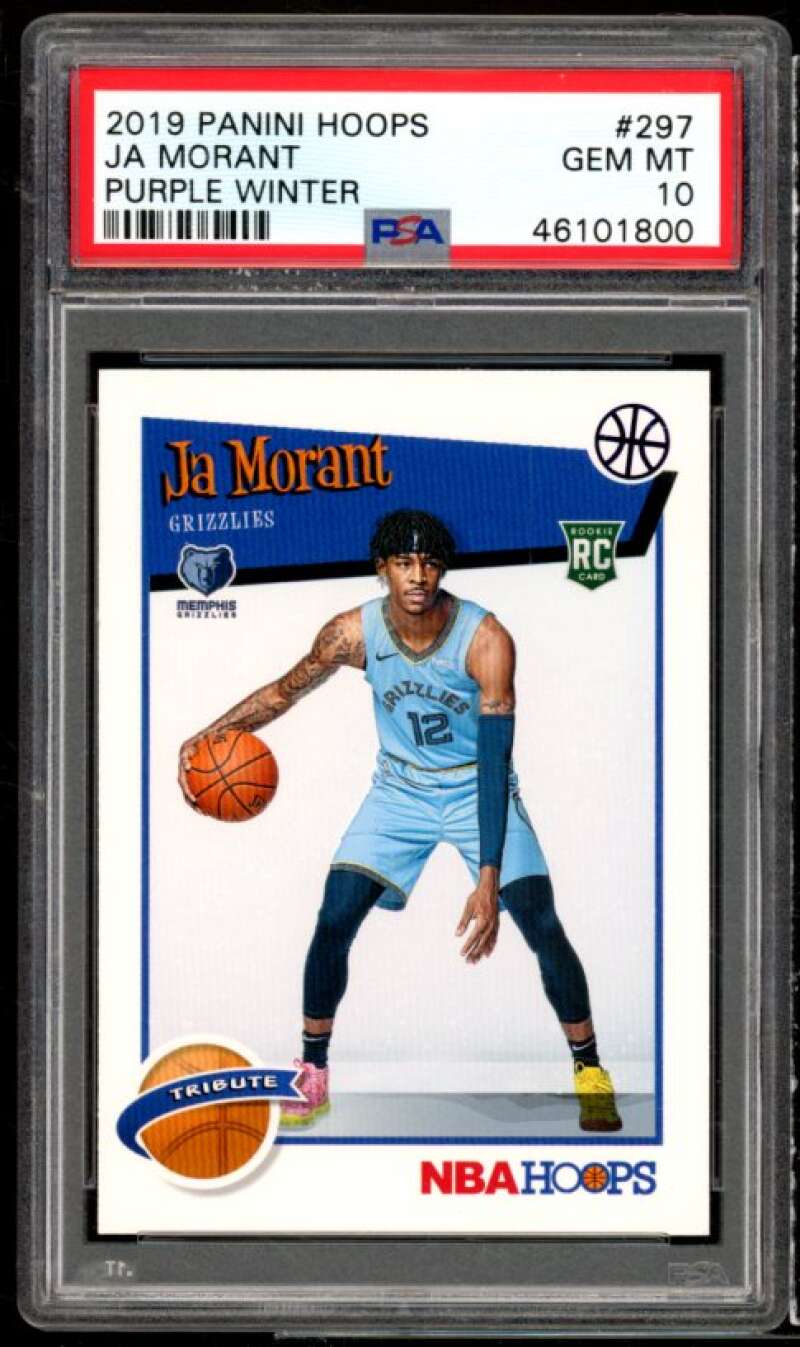 Ja Morant Rookie Card 2019-20 Panini Hoops Purple Winter #297 PSA 10 Image 1