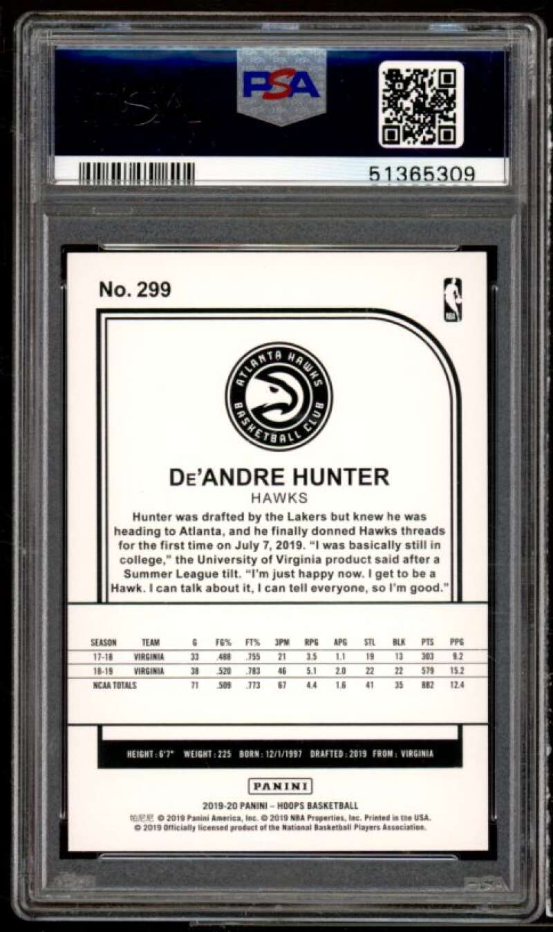 De'Andre Hunter Rookie Card 2019-20 Panini Hoops Winter #299 PSA 10 Image 2