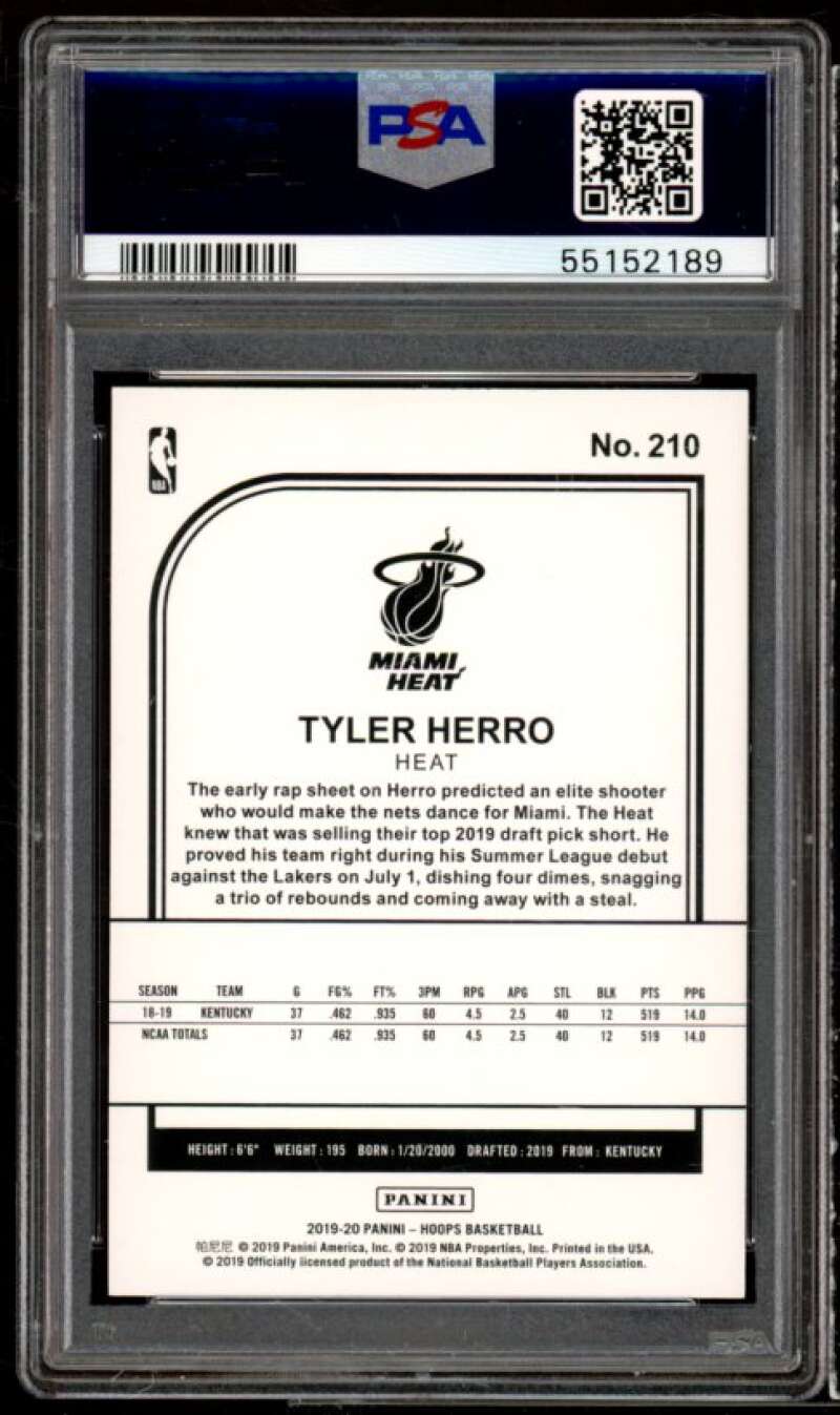 Tyler Hero Rookie Card 2019-20 Panini Hoops Yellow #210 PSA 9 Image 2