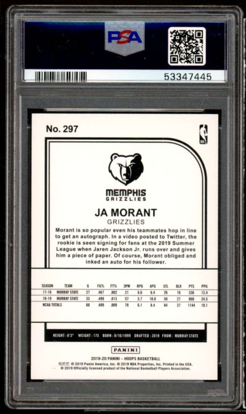 Ja Morant Rookie Card 2019-20 Panini Hoops Yellow #297 PSA 9 Image 2