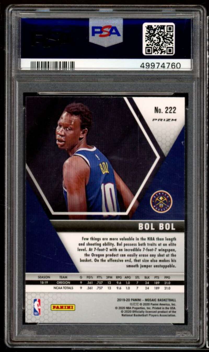 Bol Bol Rookie Card 2019-20 Panini Mosaic Fast Break Silver #222 PSA 9 Image 2