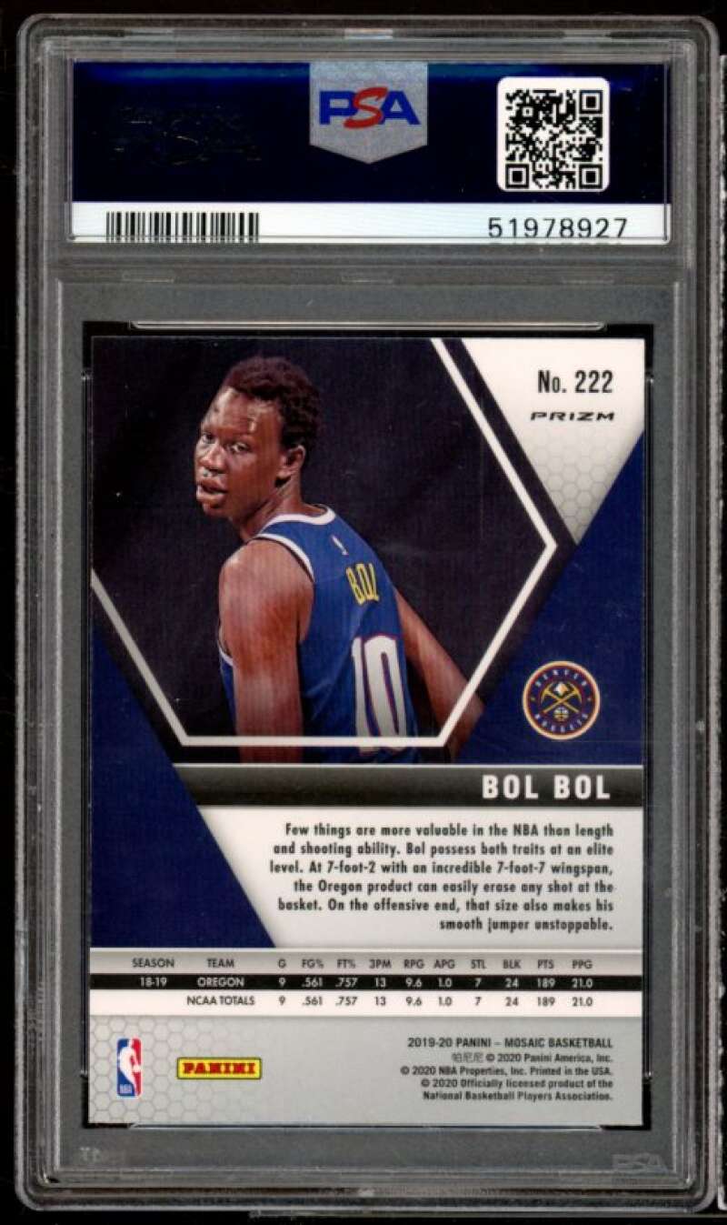 Bol Bol Rookie Card 2019-20 Panini Mosaic Mosaic #222 PSA 9 Image 2