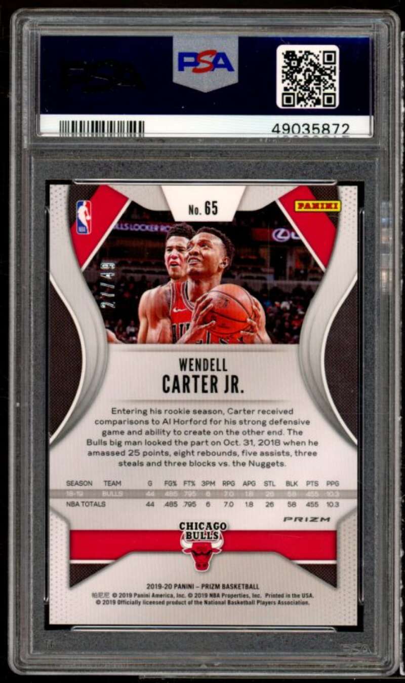 Wendell Carter Jr. Rookie Card 2019-20 Panini Prizm Orange Prizm #65 PSA 9 Image 2