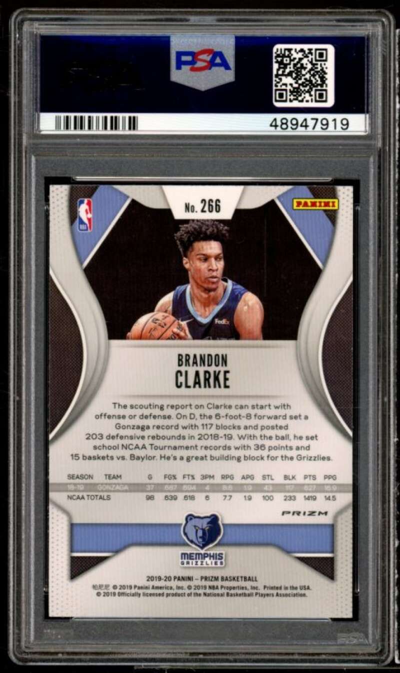 Brandon Clarke Rookie Card 2019-20 Panini Prizm Silver Prizm #266 PSA 9 Image 2