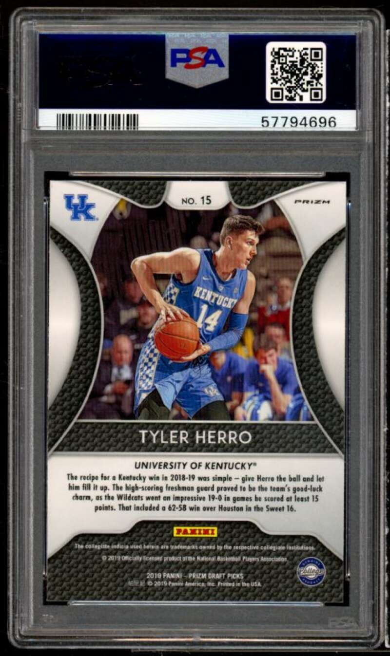 Tyler Herro Rookie Card 2019-20 Panini Prizm Draft Picks Orange Prizm #15 PSA 9 Image 2