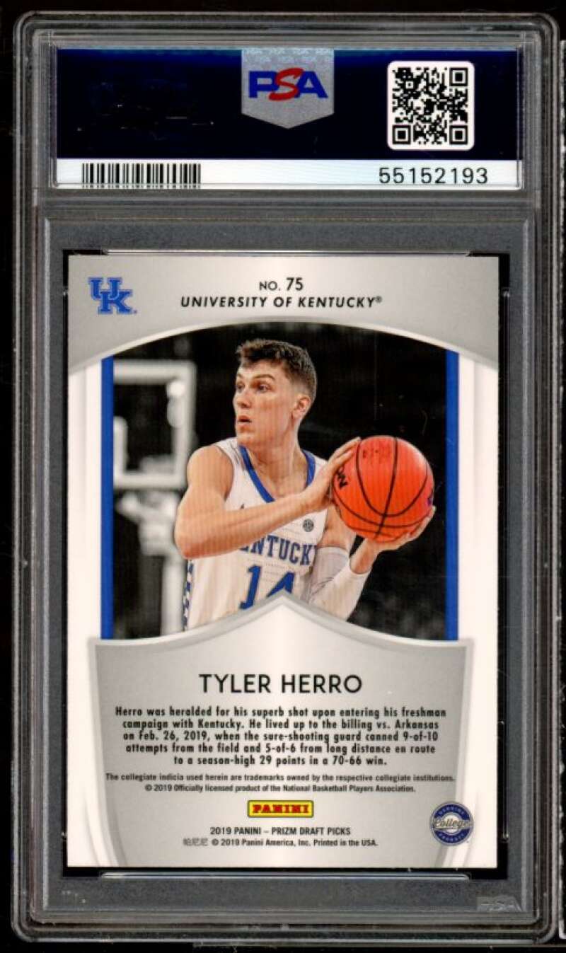 Tyler Herro Rookie Card 2019-20 Panini Prizm Draft Picks #75 PSA 10 Image 2