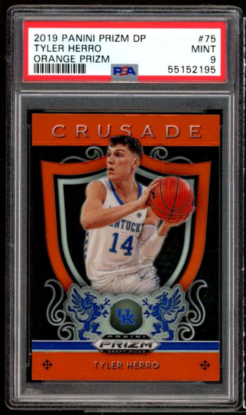 Tyler Herro Rookie Card 2019-20 Panini Prizm DP Orange Prizm #75 PSA 9 Image 1