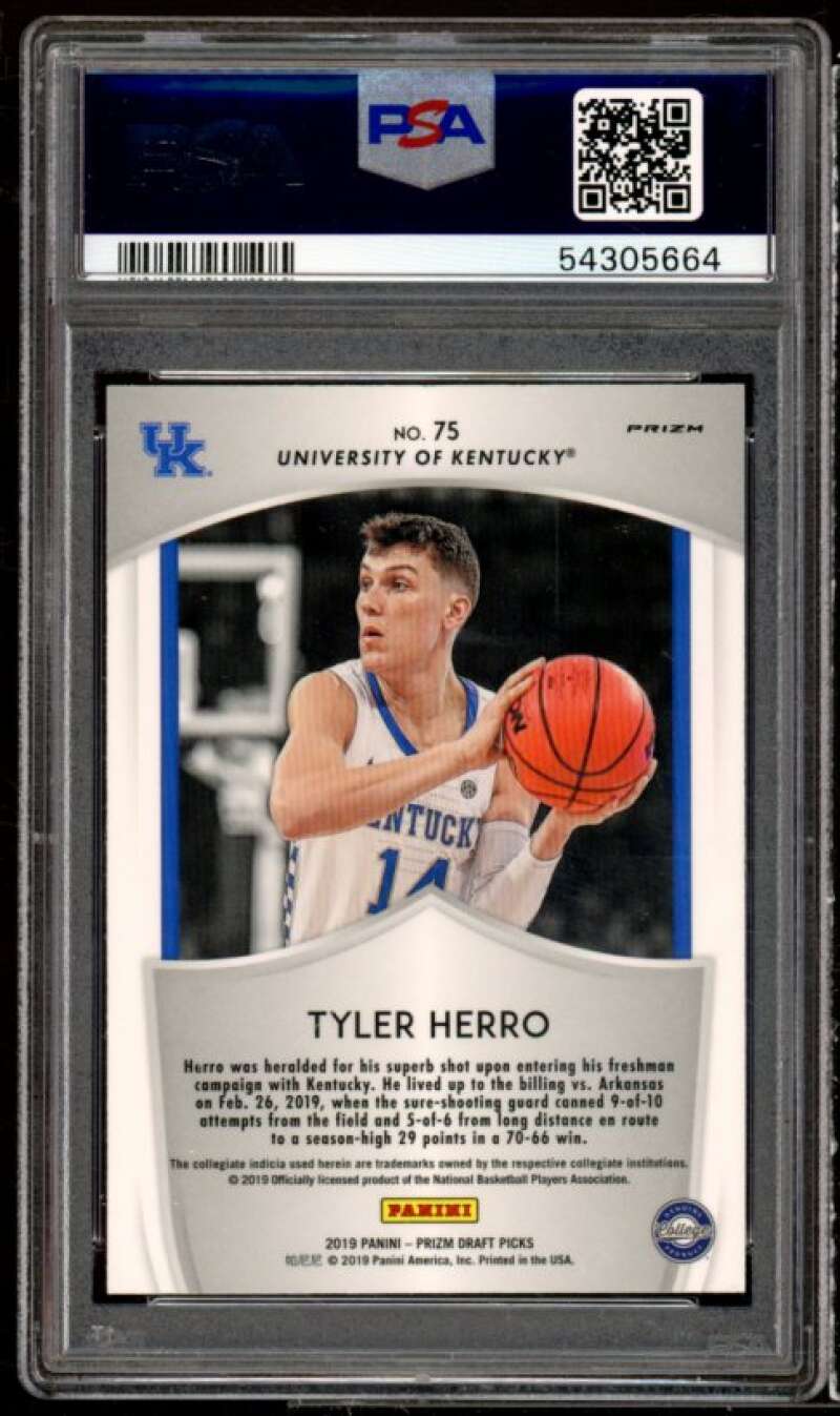 Tyler Herro Rookie Card 2019-20 Panini Prizm Draft Picks Silver Prizm #75 PSA 10 Image 2