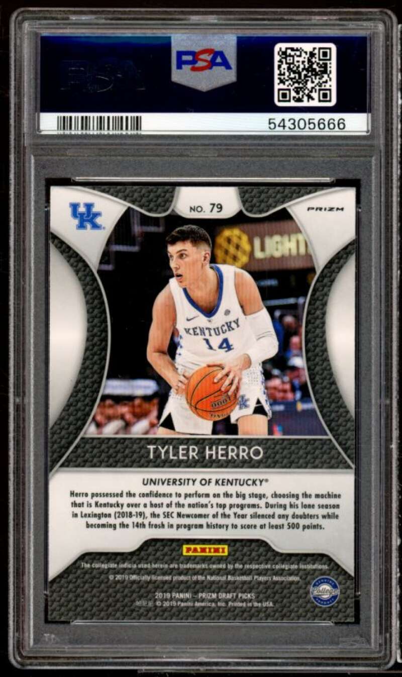 Tyler Herro Rookie Card 2019-20 Panini Prizm Draft Picks Blue Prizm #79 PSA 9 Image 2